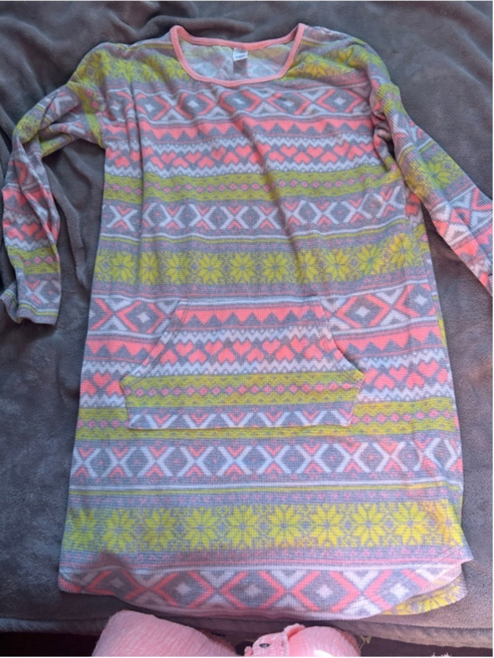 Women's Sleep Chic Pajama Dress M Pink Gray Fair Isle